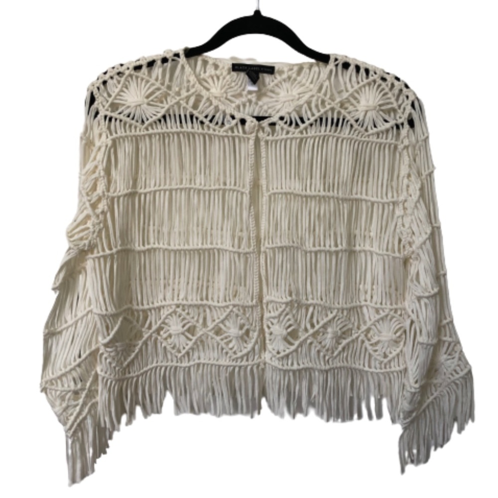 Chico's Cream Crochet Fringe Open Cardigan